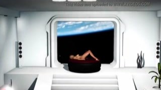 The female cyborg's metal legs clanked loudly as she walked through the space station, her hips swaying with every step