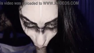 Mmm, what a sight to behold! This man-eating witch has been caught in the act, her naked body covered in cum and sweat as she devours that poor guy's cock like it's the only thing that matters in the world