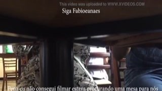 After the sex, the naughty hotwife is accompanied by the friend who takes a cone of her in the restaurant under the table and cuckold filming with subtitles