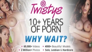 Nicole Aniston and August Ames sit down on the bed as they play with each other, their hands roaming over each other's bodies