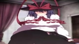 Touhou's legs were spread wide, her panties soaked with her juices