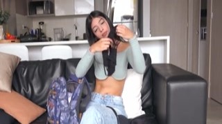 I watched as she stripped off her clothes, revealing her big, fat ass and tiny, tight pussy