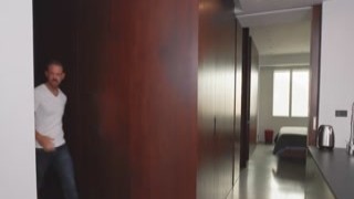 The busty latina, whose name was Celeste, heard the knock on her door