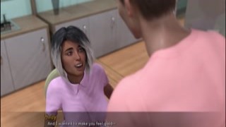 The doctor sat on her stool, her legs apart and her pussy exposed