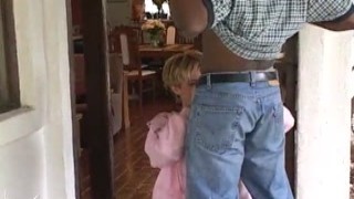 The mature woman's pussy was dripping wet as the huge black cock slid in and out of her tight hole