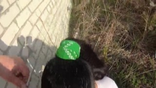 The young cock sucker knelt down on his knees in front of the older man, who was standing with a thick cock in his hand