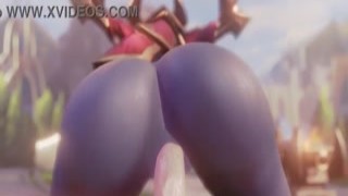 Shyvana's big tits bounce up and down as she takes a deep breath and slides down on my cock, impaling herself on it