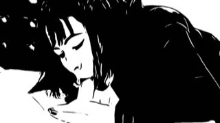 A young, busty office worker licks the boss's boots as he sits at his desk, waiting for her to start work